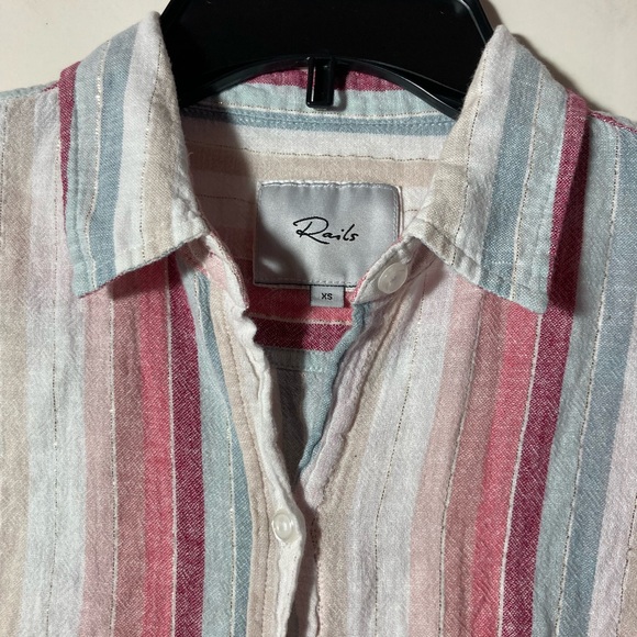 Rails Charli Tropic Stripe Button Down Shirt Metallic Gold Detail Size XSmall - Picture 4 of 16